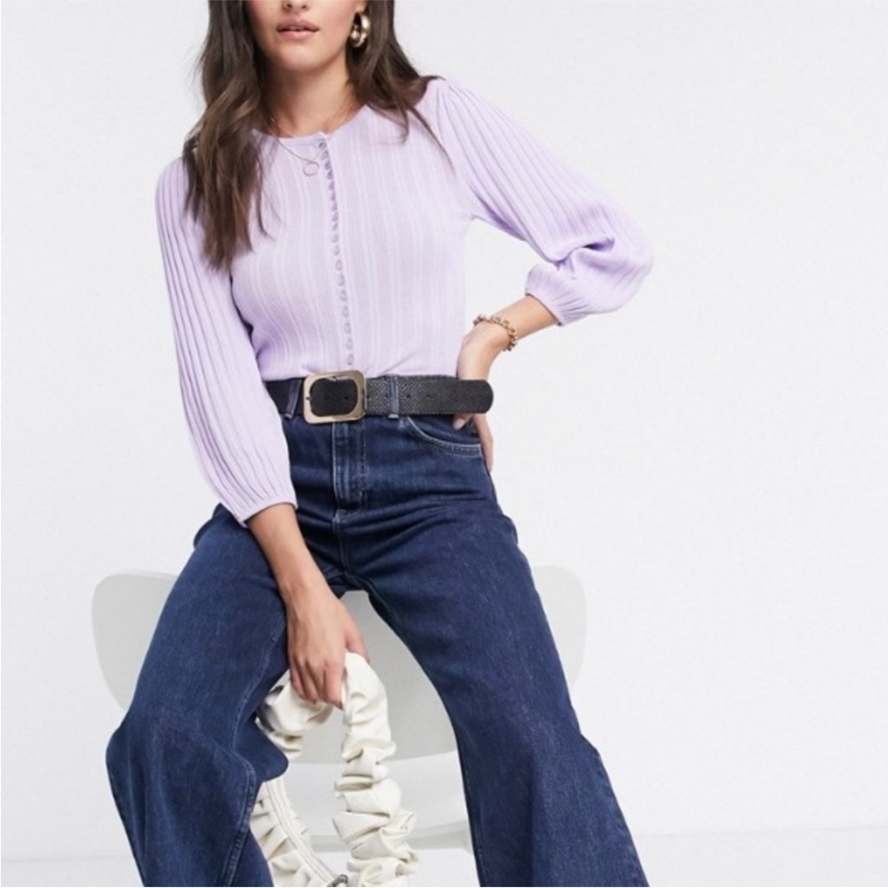 Mango Lilac Ribbed Button-Up Sweater cardigan NwT
